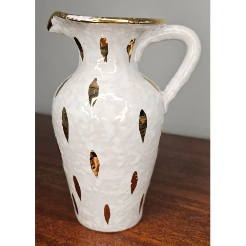 Beautiful White & Gold Handled Pottery Jug Pitcher Made in Italy 7